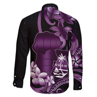 Purple Hafa Adai Guam Family Matching Off Shoulder Short Dress and Hawaiian Shirt Chamorro Latte Stone Hand With Plumeria LT14 - Polynesian Pride