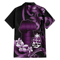 Purple Hafa Adai Guam Family Matching Puletasi and Hawaiian Shirt Chamorro Latte Stone Hand With Plumeria LT14 - Polynesian Pride