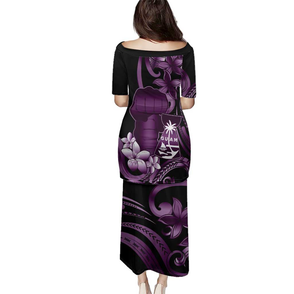 Purple Hafa Adai Guam Family Matching Puletasi and Hawaiian Shirt Chamorro Latte Stone Hand With Plumeria LT14 - Polynesian Pride