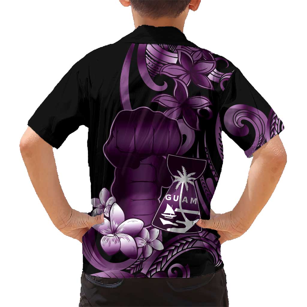 Purple Hafa Adai Guam Family Matching Short Sleeve Bodycon Dress and Hawaiian Shirt Chamorro Latte Stone Hand With Plumeria LT14 - Polynesian Pride