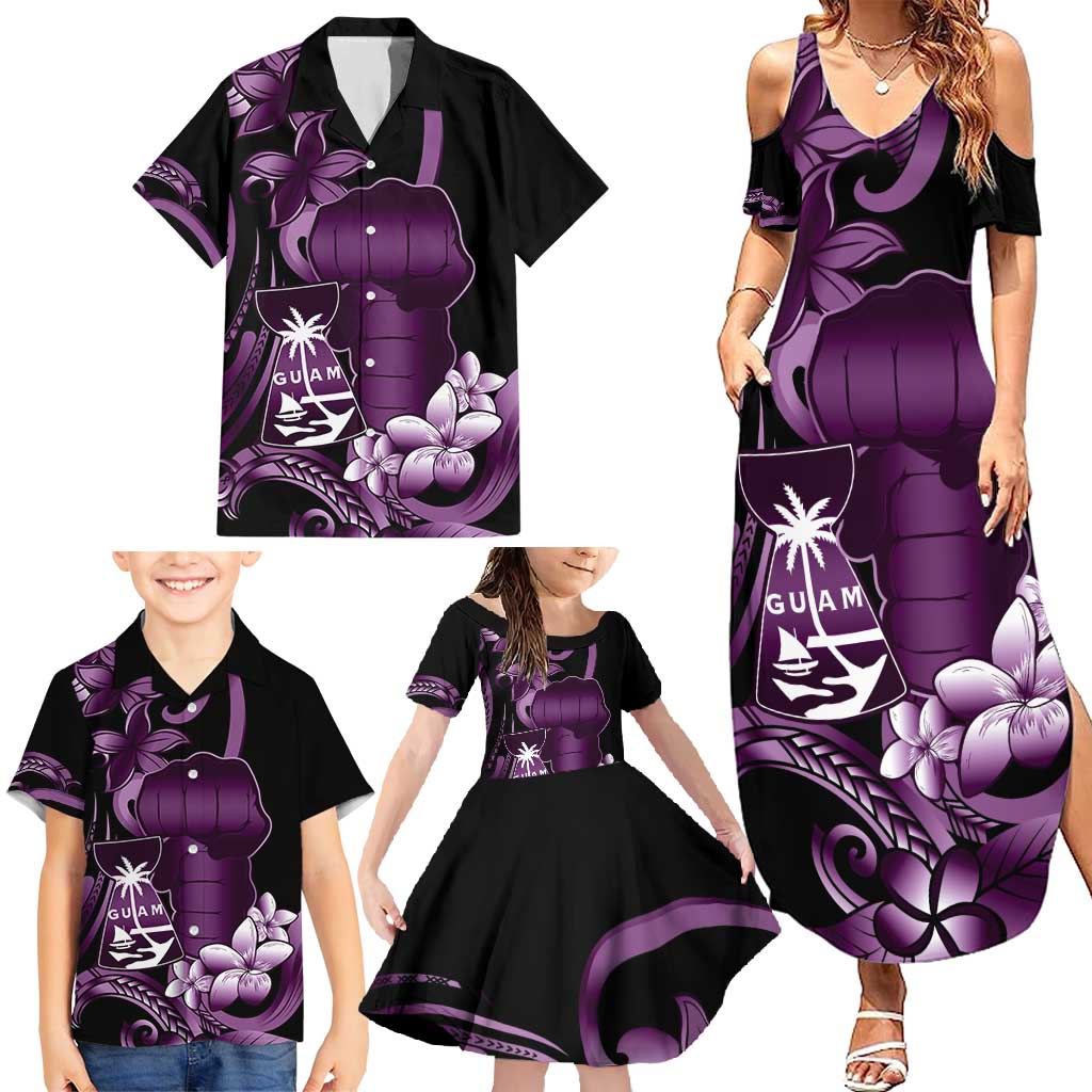 Purple Hafa Adai Guam Family Matching Summer Maxi Dress and Hawaiian Shirt Chamorro Latte Stone Hand With Plumeria LT14 - Polynesian Pride