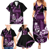Purple Hafa Adai Guam Family Matching Summer Maxi Dress and Hawaiian Shirt Chamorro Latte Stone Hand With Plumeria LT14 - Polynesian Pride