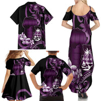 Purple Hafa Adai Guam Family Matching Summer Maxi Dress and Hawaiian Shirt Chamorro Latte Stone Hand With Plumeria LT14 - Polynesian Pride
