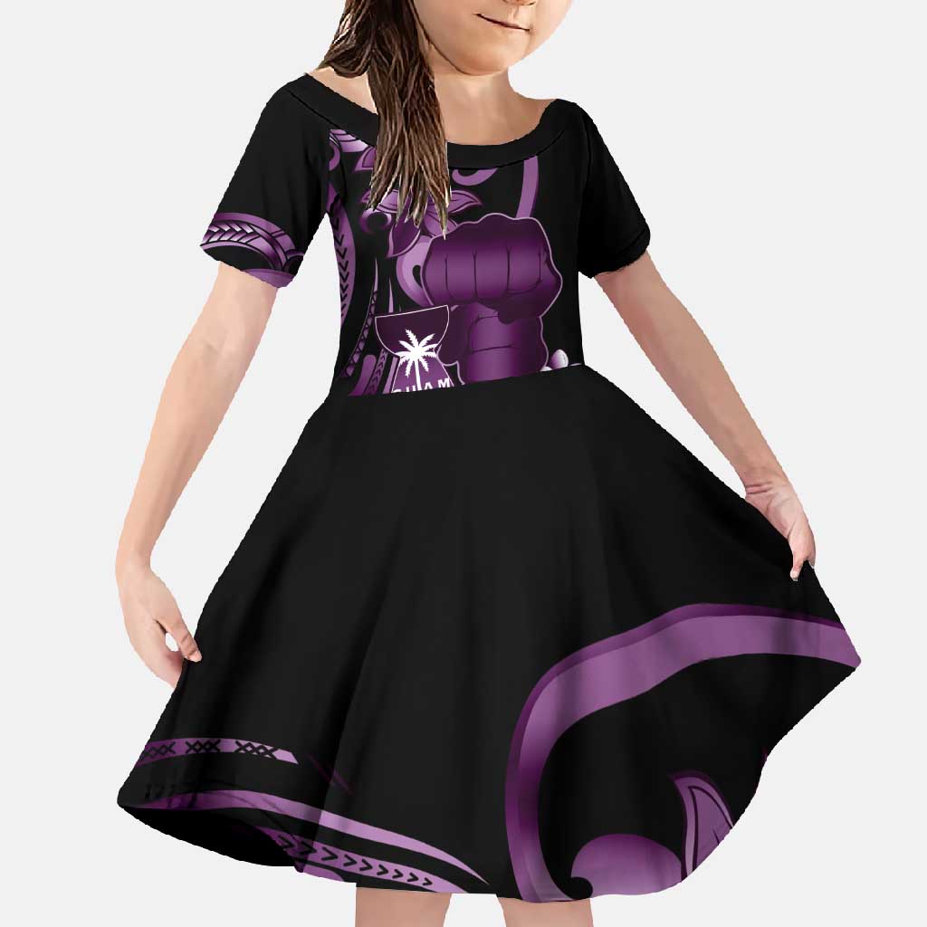 Purple Hafa Adai Guam Family Matching Tank Maxi Dress and Hawaiian Shirt Chamorro Latte Stone Hand With Plumeria LT14 Daughter's Dress Purple - Polynesian Pride