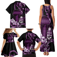 Purple Hafa Adai Guam Family Matching Tank Maxi Dress and Hawaiian Shirt Chamorro Latte Stone Hand With Plumeria LT14 - Polynesian Pride