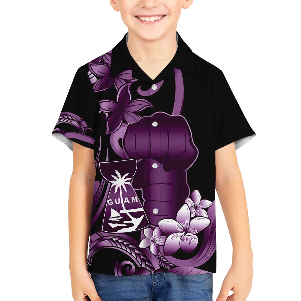 Purple Hafa Adai Guam Family Matching Tank Maxi Dress and Hawaiian Shirt Chamorro Latte Stone Hand With Plumeria LT14 Son's Shirt Purple - Polynesian Pride