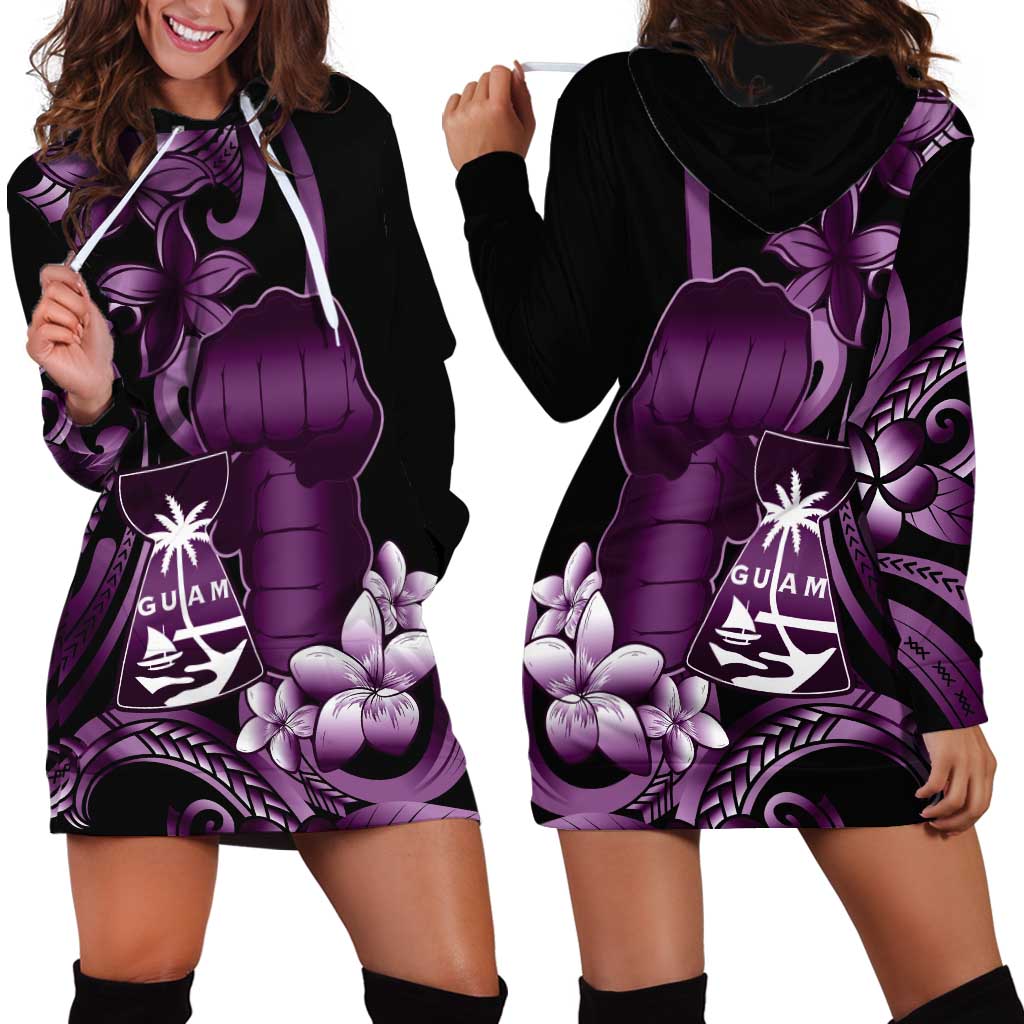 Purple Hafa Adai Guam Hoodie Dress Chamorro Latte Stone Hand With Plumeria LT14 - Polynesian Pride