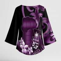 Purple Hafa Adai Guam Kimono Sleeve Blouse Chamorro Latte Stone Hand With Plumeria - Polynesian Pride