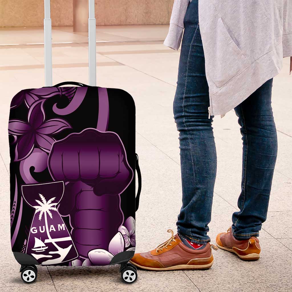 Purple Hafa Adai Guam Luggage Cover Chamorro Latte Stone Hand With Plumeria LT14 Purple - Polynesian Pride