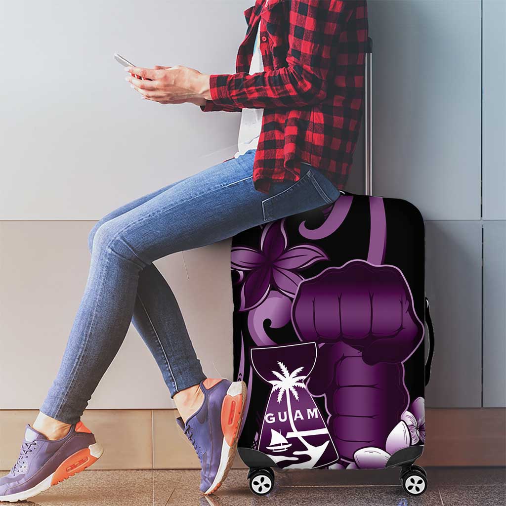 Purple Hafa Adai Guam Luggage Cover Chamorro Latte Stone Hand With Plumeria LT14 - Polynesian Pride