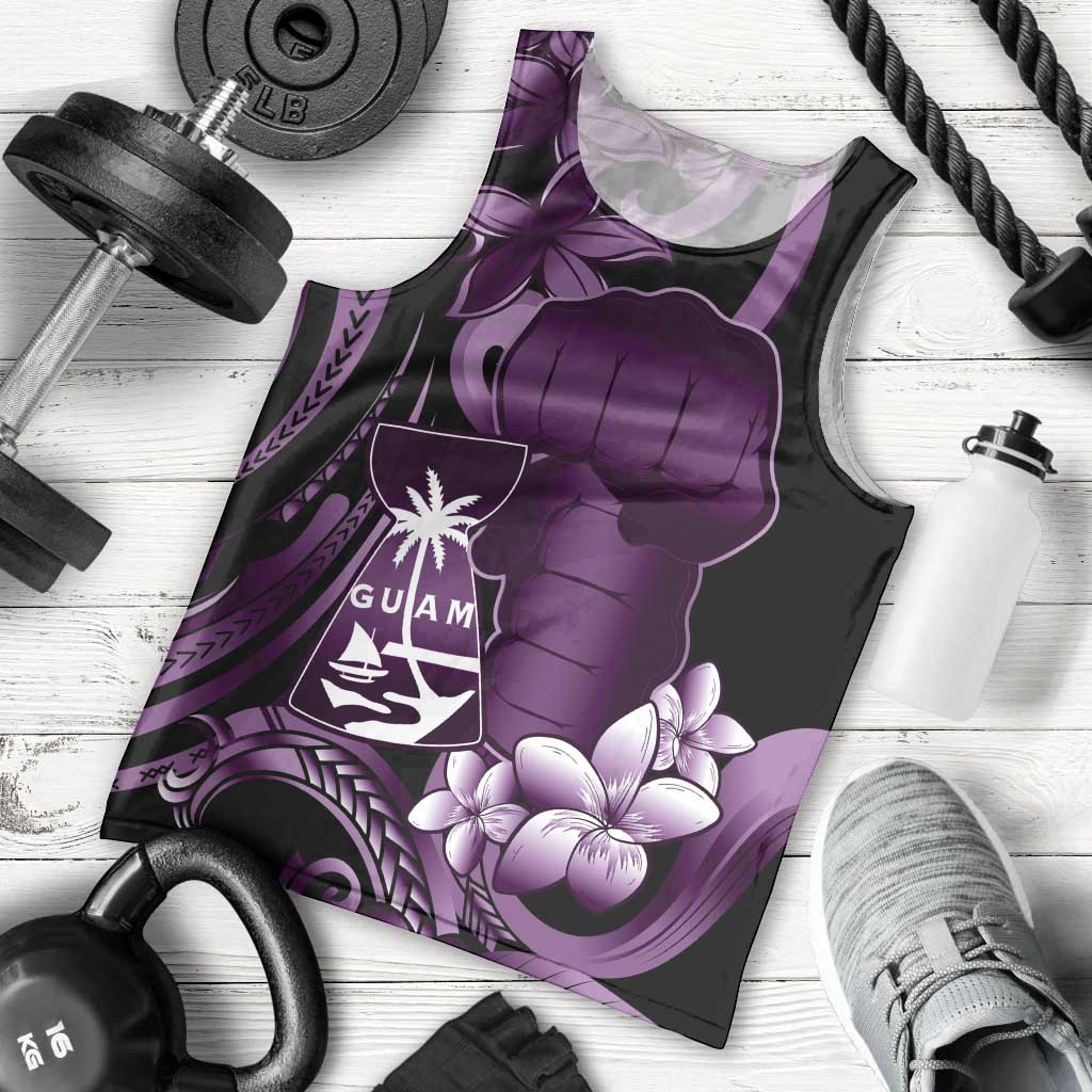 Purple Hafa Adai Guam Men Tank Top Chamorro Latte Stone Hand With Plumeria