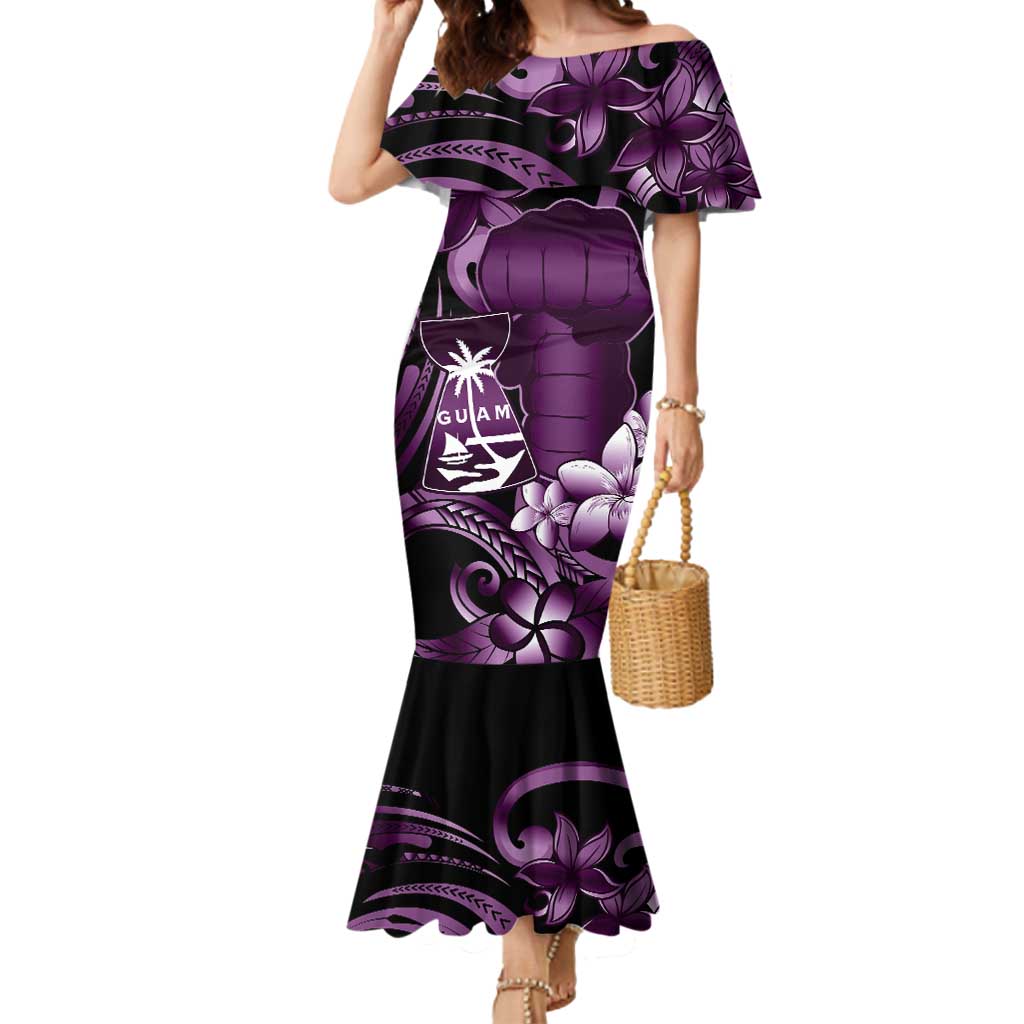 Purple Hafa Adai Guam Mermaid Dress Chamorro Latte Stone Hand With Plumeria