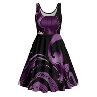 Purple Hafa Adai Guam Midi Dress Chamorro Latte Stone Hand With Plumeria - Polynesian Pride