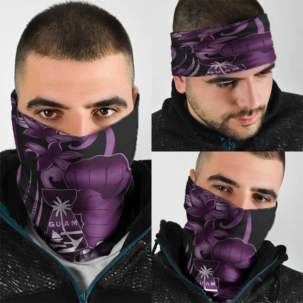 Purple Hafa Adai Guam Neck Gaiter Chamorro Latte Stone Hand With Plumeria - Polynesian Pride