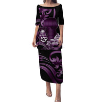Purple Hafa Adai Guam Puletasi Chamorro Latte Stone Hand With Plumeria