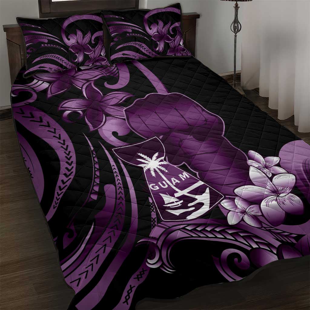 Purple Hafa Adai Guam Quilt Bed Set Chamorro Latte Stone Hand With Plumeria LT14 Purple - Polynesian Pride