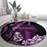 Purple Hafa Adai Guam Round Carpet Chamorro Latte Stone Hand With Plumeria