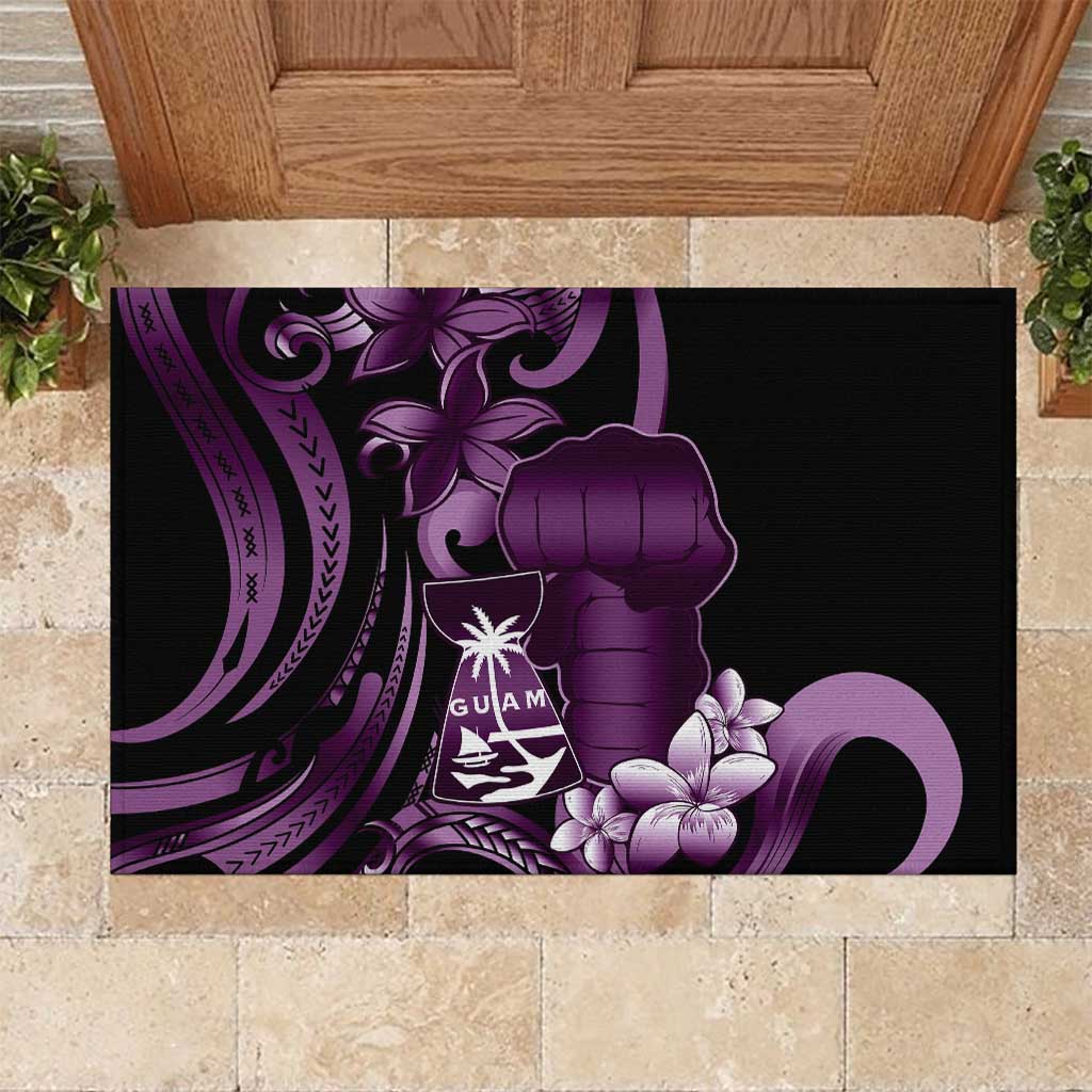 Purple Hafa Adai Guam Rubber Doormat Chamorro Latte Stone Hand With Plumeria LT14 Purple - Polynesian Pride