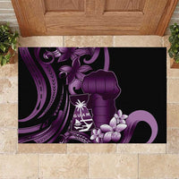 Purple Hafa Adai Guam Rubber Doormat Chamorro Latte Stone Hand With Plumeria LT14 Purple - Polynesian Pride