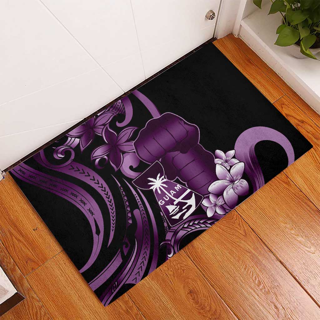 Purple Hafa Adai Guam Rubber Doormat Chamorro Latte Stone Hand With Plumeria LT14 - Polynesian Pride