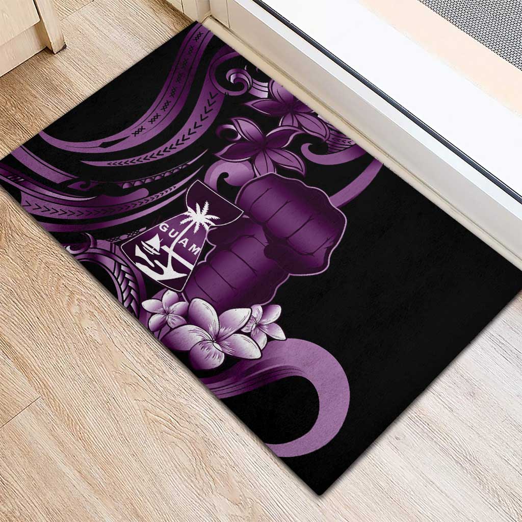 Purple Hafa Adai Guam Rubber Doormat Chamorro Latte Stone Hand With Plumeria LT14 - Polynesian Pride