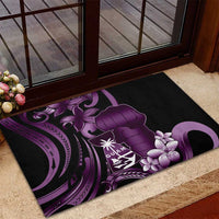 Purple Hafa Adai Guam Rubber Doormat Chamorro Latte Stone Hand With Plumeria LT14 - Polynesian Pride