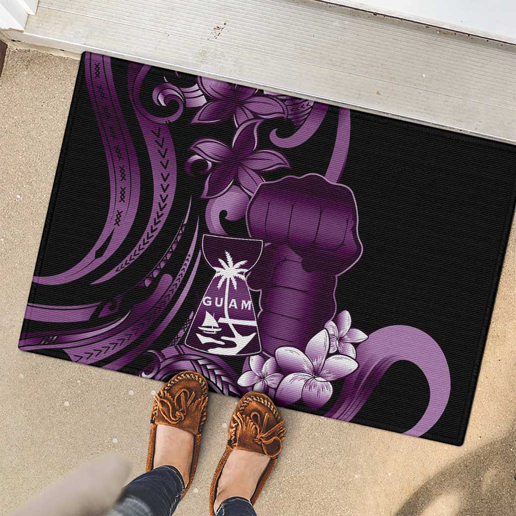Purple Hafa Adai Guam Rubber Doormat Chamorro Latte Stone Hand With Plumeria LT14 - Polynesian Pride
