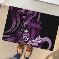 Purple Hafa Adai Guam Rubber Doormat Chamorro Latte Stone Hand With Plumeria LT14 - Polynesian Pride