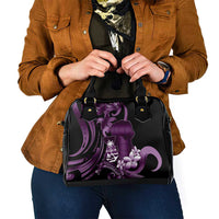 Purple Hafa Adai Guam Shoulder Handbag Chamorro Latte Stone Hand With Plumeria
