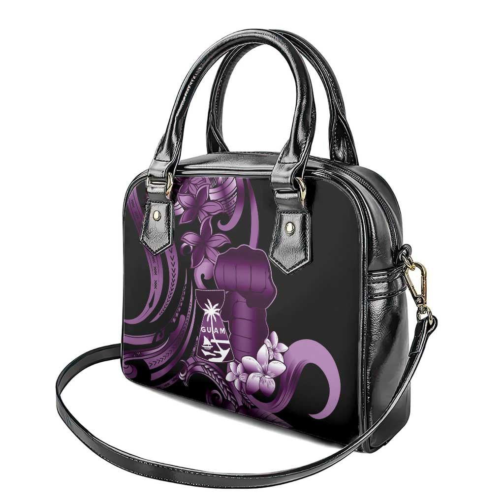 Purple Hafa Adai Guam Shoulder Handbag Chamorro Latte Stone Hand With Plumeria