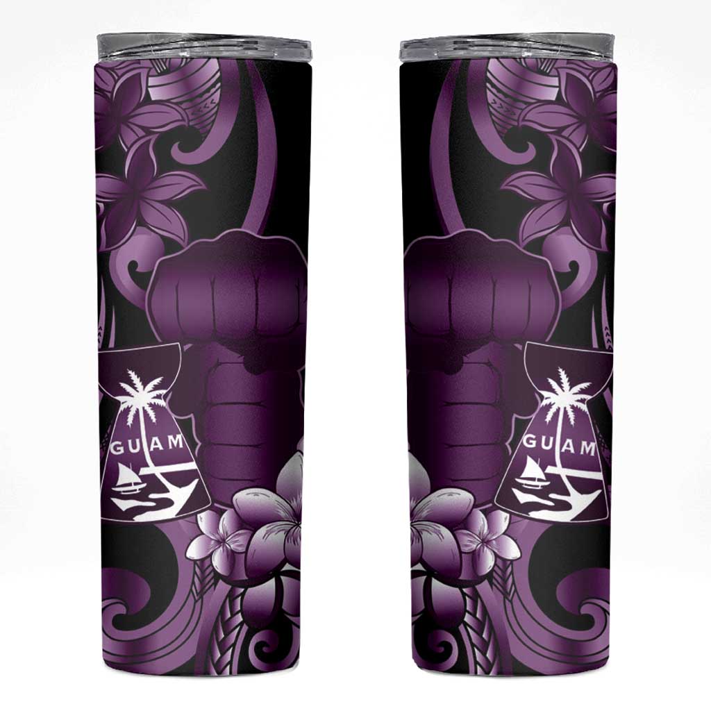 Purple Hafa Adai Guam Skinny Tumbler Chamorro Latte Stone Hand With Plumeria LT14 Purple - Polynesian Pride