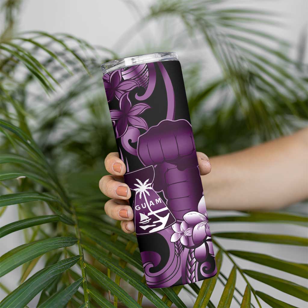 Purple Hafa Adai Guam Skinny Tumbler Chamorro Latte Stone Hand With Plumeria LT14 - Polynesian Pride