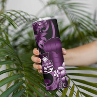 Purple Hafa Adai Guam Skinny Tumbler Chamorro Latte Stone Hand With Plumeria LT14 - Polynesian Pride