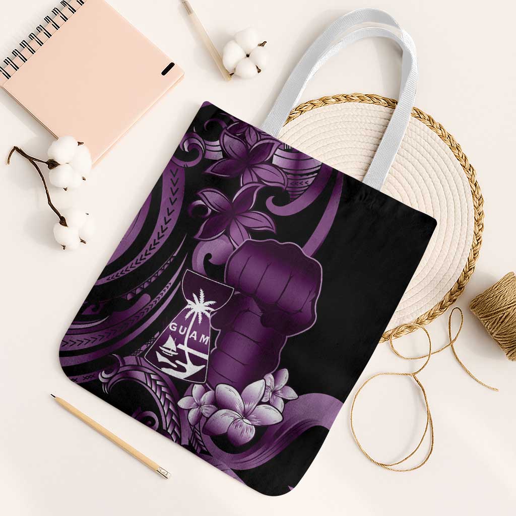 Purple Hafa Adai Guam Tote Bag Chamorro Latte Stone Hand With Plumeria - Polynesian Pride