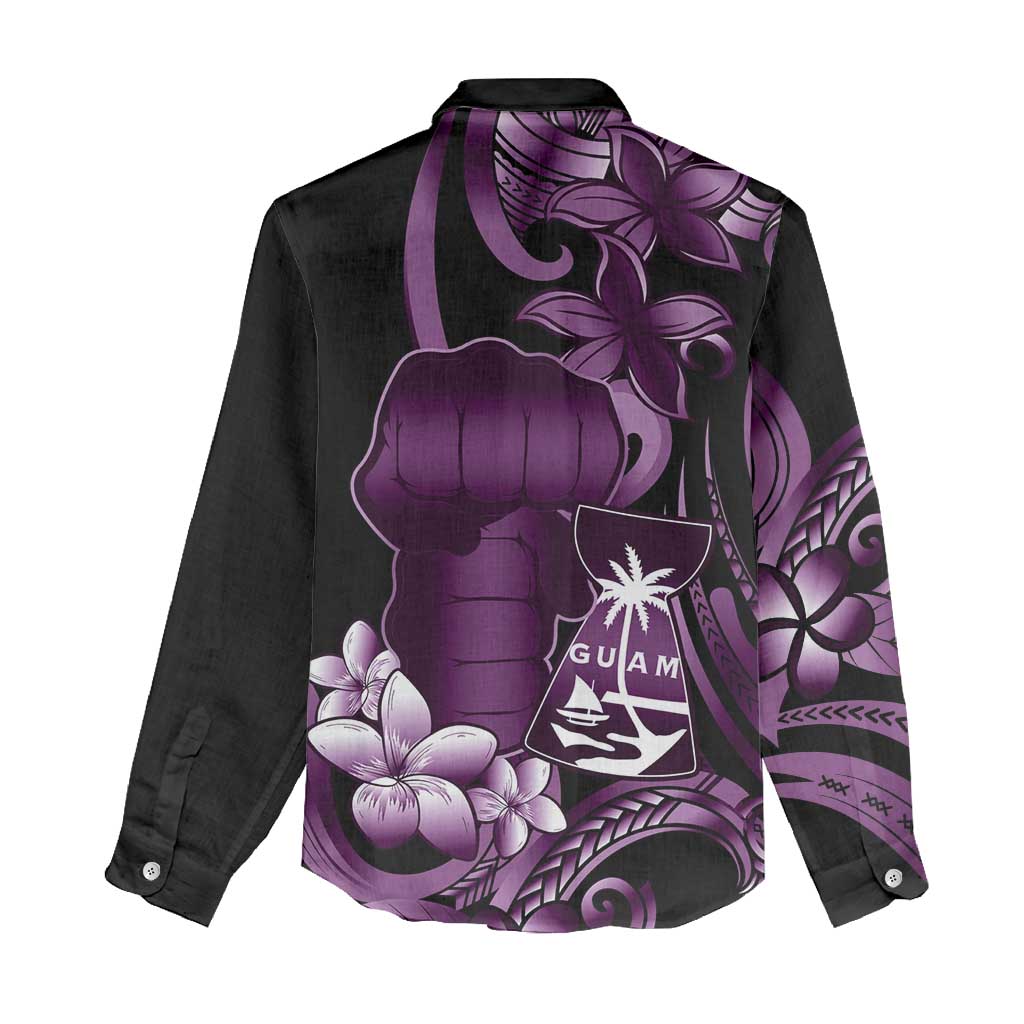 Purple Hafa Adai Guam Women Casual Shirt Chamorro Latte Stone Hand With Plumeria LT14 - Polynesian Pride
