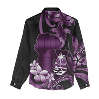 Purple Hafa Adai Guam Women Casual Shirt Chamorro Latte Stone Hand With Plumeria LT14 - Polynesian Pride
