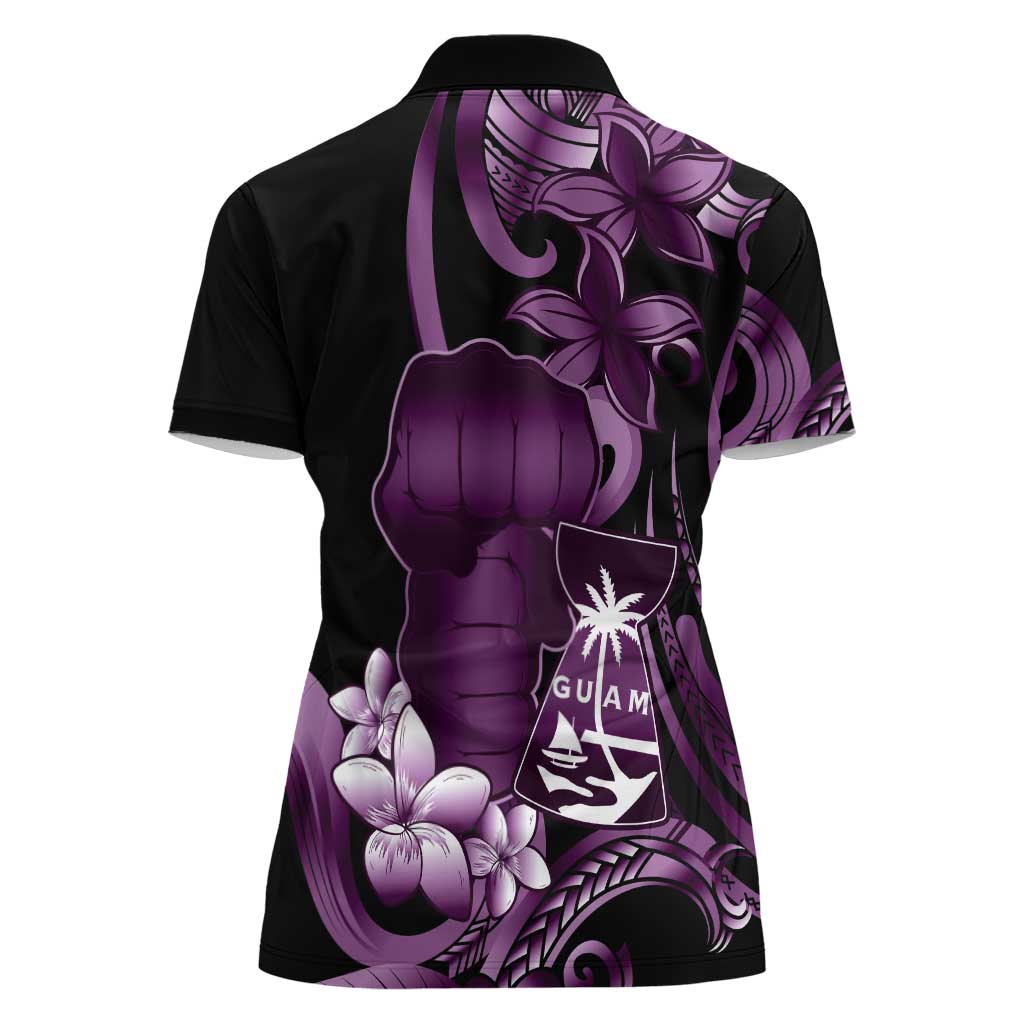 Purple Hafa Adai Guam Women Polo Shirt Chamorro Latte Stone Hand With Plumeria LT14 - Polynesian Pride
