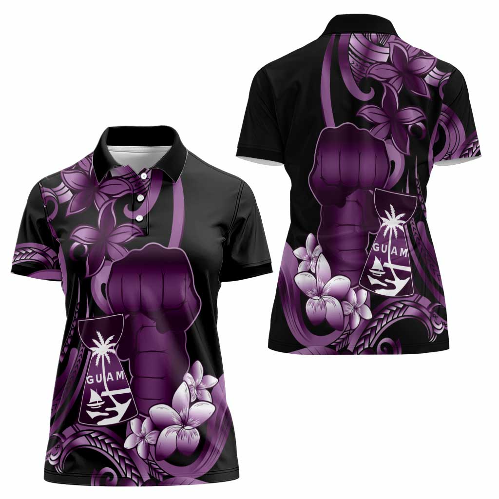 Purple Hafa Adai Guam Women Polo Shirt Chamorro Latte Stone Hand With Plumeria LT14 - Polynesian Pride