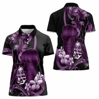 Purple Hafa Adai Guam Women Polo Shirt Chamorro Latte Stone Hand With Plumeria LT14 - Polynesian Pride