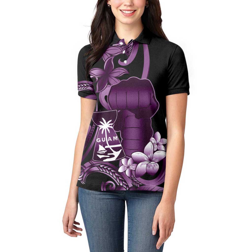 Purple Hafa Adai Guam Women Polo Shirt Chamorro Latte Stone Hand With Plumeria LT14 - Polynesian Pride