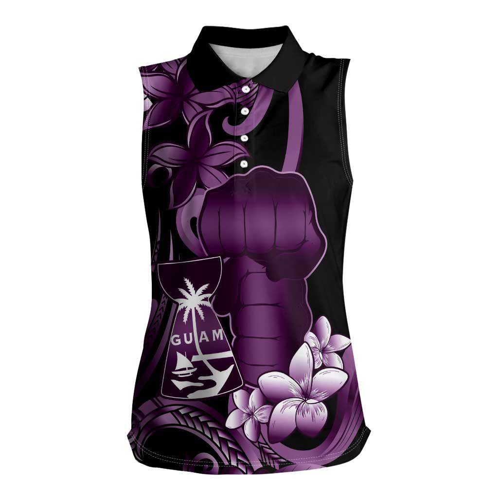 Purple Hafa Adai Guam Women Sleeveless Polo Shirt Chamorro Latte Stone Hand With Plumeria LT14 Female Purple - Polynesian Pride
