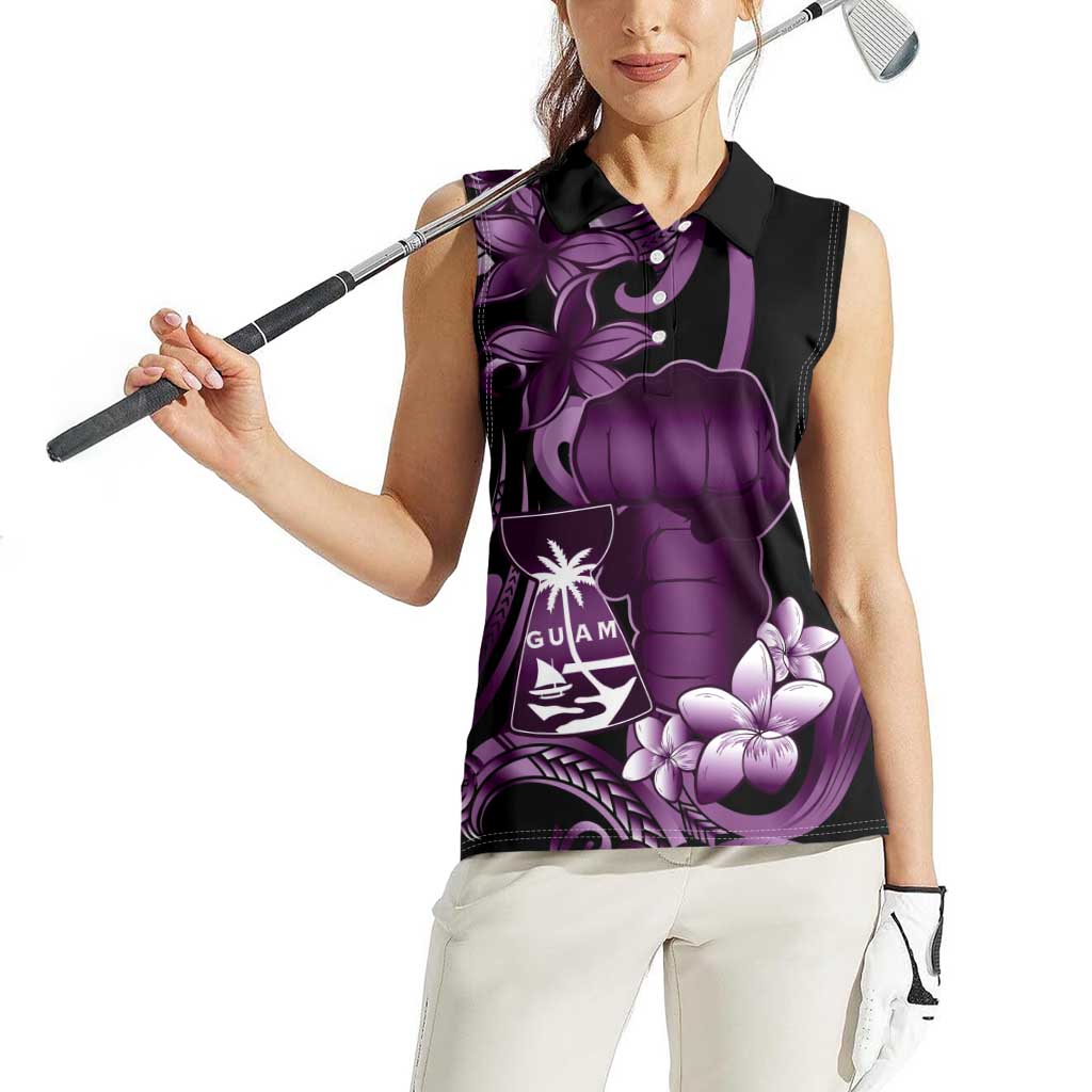 Purple Hafa Adai Guam Women Sleeveless Polo Shirt Chamorro Latte Stone Hand With Plumeria LT14 - Polynesian Pride