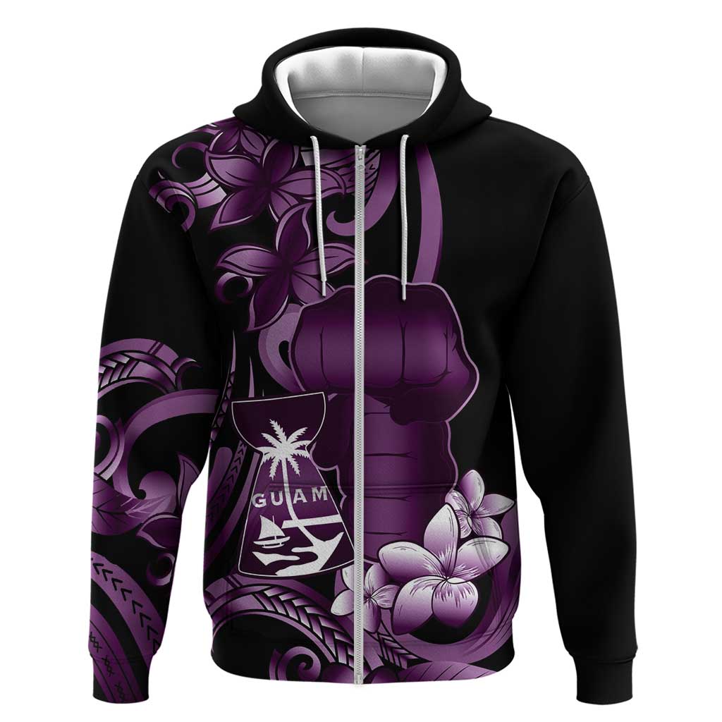 Purple Hafa Adai Guam Zip Hoodie Chamorro Latte Stone Hand With Plumeria LT14 Zip Hoodie Purple - Polynesian Pride