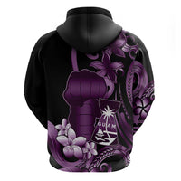 Purple Hafa Adai Guam Zip Hoodie Chamorro Latte Stone Hand With Plumeria LT14 - Polynesian Pride