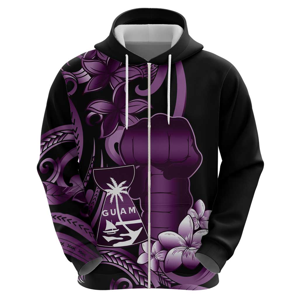 Purple Hafa Adai Guam Zip Hoodie Chamorro Latte Stone Hand With Plumeria LT14 - Polynesian Pride