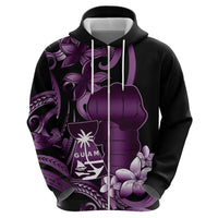 Purple Hafa Adai Guam Zip Hoodie Chamorro Latte Stone Hand With Plumeria LT14 - Polynesian Pride