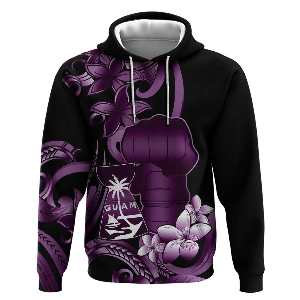 Purple Hafa Adai Guam Zip Hoodie Chamorro Latte Stone Hand With Plumeria LT14 Pullover Hoodie Purple - Polynesian Pride