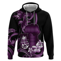 Purple Hafa Adai Guam Zip Hoodie Chamorro Latte Stone Hand With Plumeria LT14 Pullover Hoodie Purple - Polynesian Pride