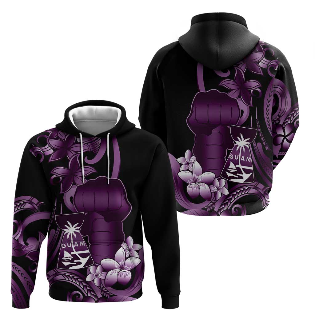 Purple Hafa Adai Guam Zip Hoodie Chamorro Latte Stone Hand With Plumeria LT14 - Polynesian Pride