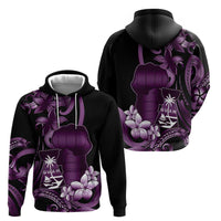 Purple Hafa Adai Guam Zip Hoodie Chamorro Latte Stone Hand With Plumeria LT14 - Polynesian Pride
